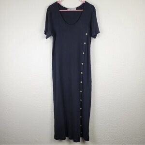 Free People Beach Sweater Style Ribbed Short Sleeve Button Maxi Dress Size Large